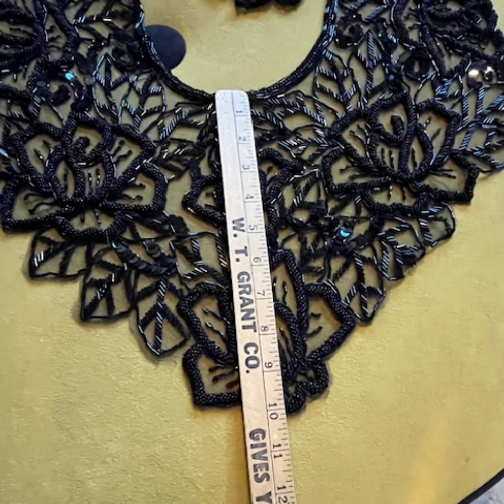 On-Trend Wide Hip Sash Belt OS Glam Black Intricate Beaded Sequin Rare - Picture 8 of 10